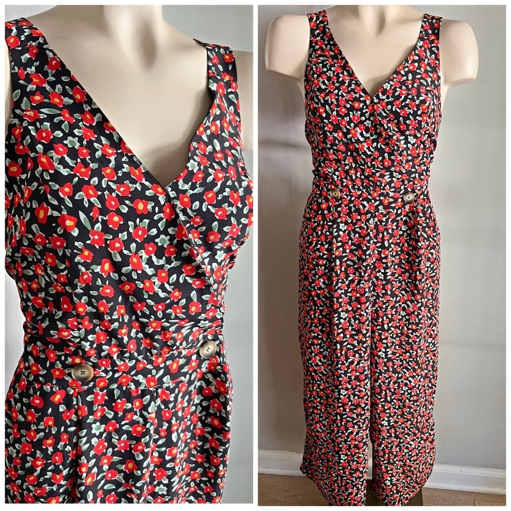 Skies Are Blue Floral Wide Leg Jumpsuit Black Red Size M